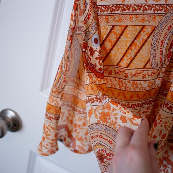 Boho Patchwork Print Midi Skirt Rust Orange Festival Tube Skirt | Soft Autumn - Picture 4 of 7